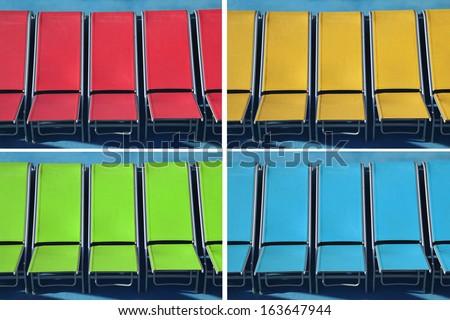 An array of deck chairs on a cruise ship.