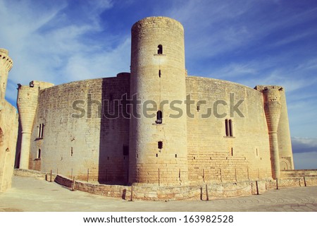 Palma de Mallorca, Spain - october 30, 2013 :  tower of Bellver Castle, a medieval castle in Palma de Mallorca, Spain.