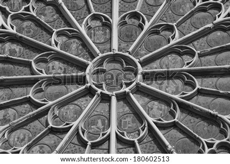Rose window on th south face of Notre Dame cathedral in Paris, France