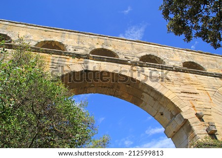 Pont du Gard, famous roman aqueduct in southern France near Nimes.