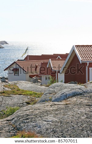 little town of sweden with small red wooden houses, skarhamm, sweden