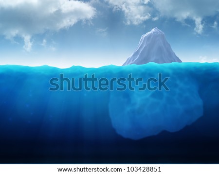 A large iceberg floating in water