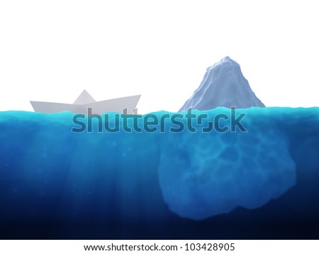 A small paper ship heading into an iceberg