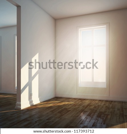 Modern interior- vintage sunlit empty room