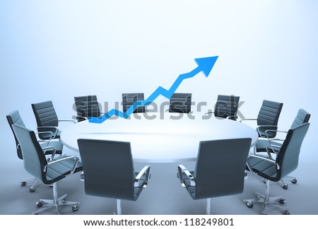 Conference Table With A 3d Chart - Business Outlook Concept