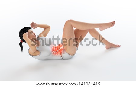Female anatomy and fitness illustration - abs workout - stock photo