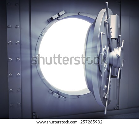 Opened door to a massive bank vault