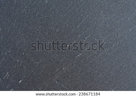 Over head detail close up view of a black gray slate stone with texture. Natural stone backdrop background in a neutral color. Full frame texture pattern background.
