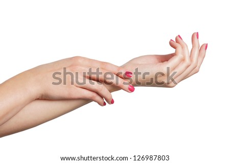 Beautiful female hands isolated on white