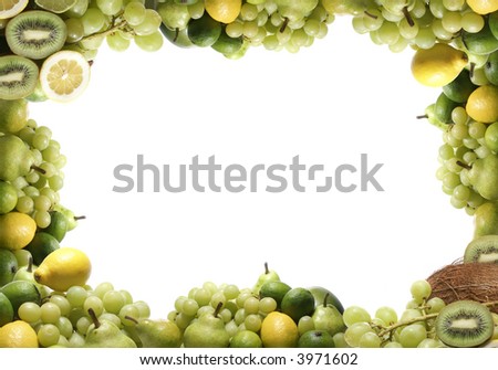 Set of green tasty fruits isolated on white