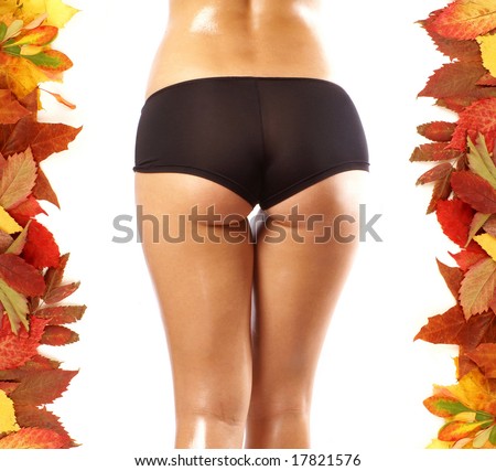 stock photo Colorful and sexy autumn picture of beautiful ass and fallen