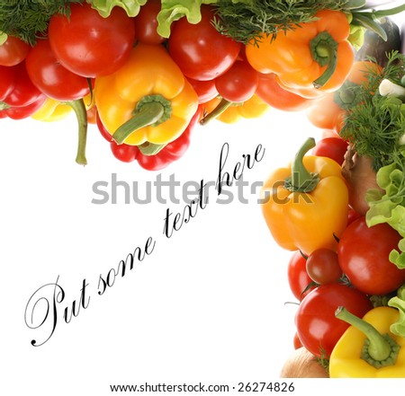 Frame of fresh tasty vegetables isolated on white background