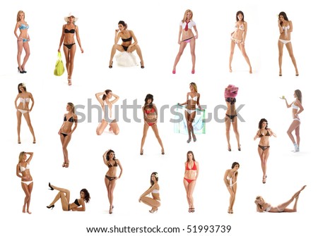stock photo Sexy girls in bikini isolated on white