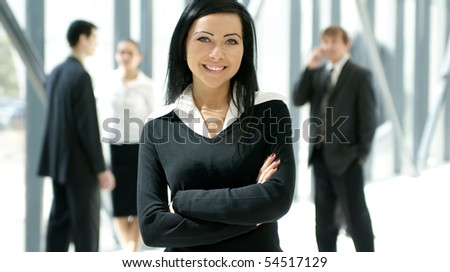 Group of business people over futuristic background