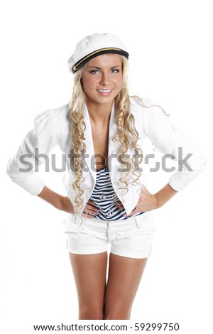 Sexy female sailor isolated over white background