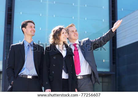 Business team over modern city background