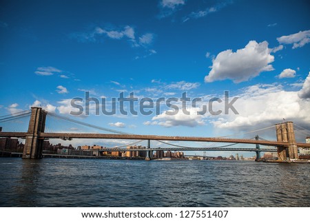 Manhattan skyline with Bridge over East River, New York