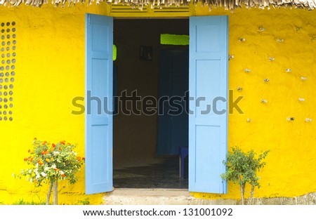 Beautiful door frame of soil hut.