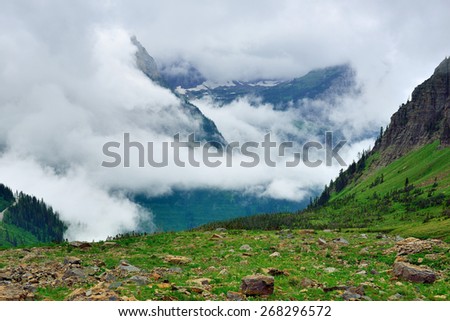 high alpine landscape of the glacier national park in summer