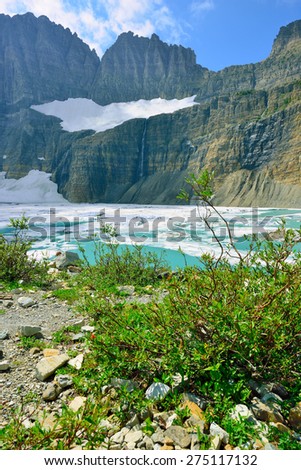 Grinnell glacier in Many Glaciers, Glacier National Park, Montana in summer