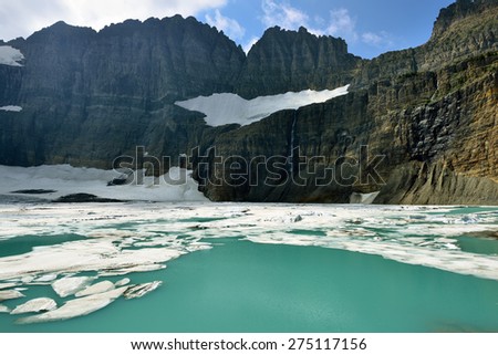 Grinnell glacier in Many Glaciers, Glacier National Park, Montana in summer