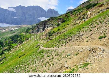 High alpine trail in Glacier national park, montana in summer