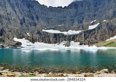 Iceberg Lake glacier in Glacier National Park in summer