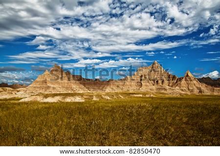 Rock formations in the Badlands National Park, South Dakota