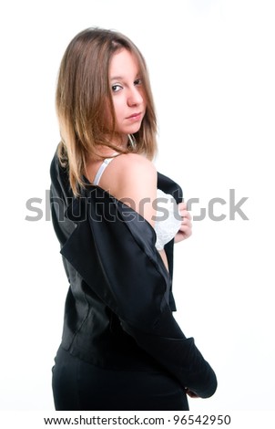 An isolated sexy secretary on white background with a tailleur