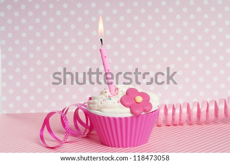 pink birthday cupcake with candle