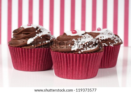 romantic red chocolate cupcakes for Valentine or Christmas