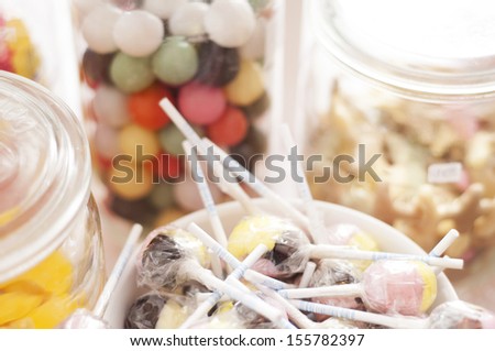 Typical Dutch vintage candy shop candy in glass jars