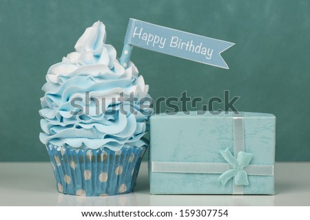 Happy Birthday cupcake in blue