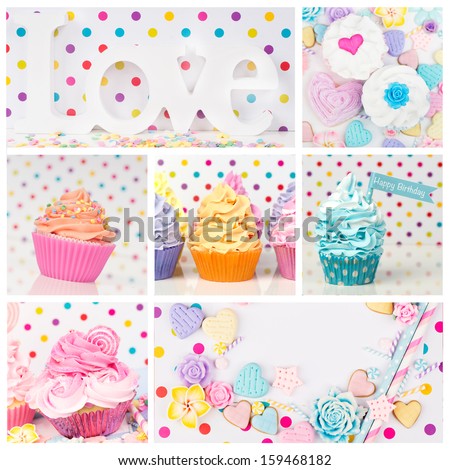 Romantic Love cupcake candy Collage with dots
