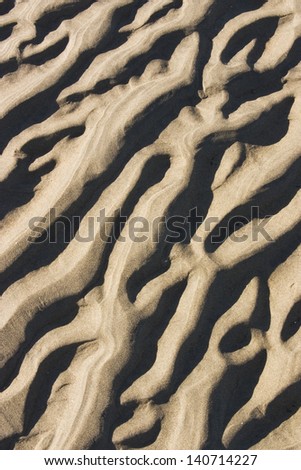 Close-up of wind and water driven sand on the beach.