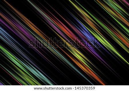 Digital computer graphic colored stripes abstract fractal image on black background.