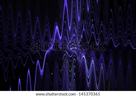 Digital blue waves abstract fractal image on black background.
