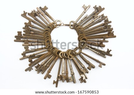 Large key ring with a lot of old Skeleton Keys.