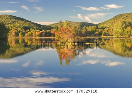 Fall Landscape on Flying Pond in Vienna Maine.