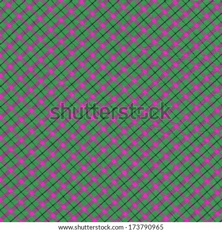 Brightly colored green pink and black diagonal plaid textile background.