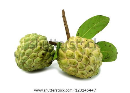 Sugar apple with leaves isolated on white