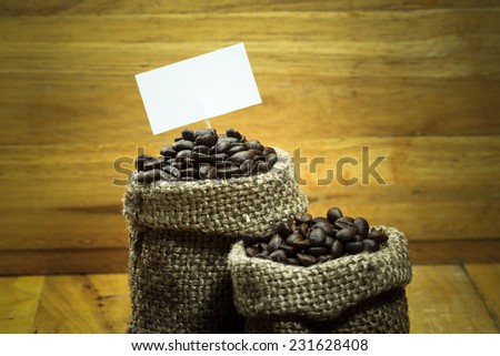 Coffee Beans in a Bag with paper tag.