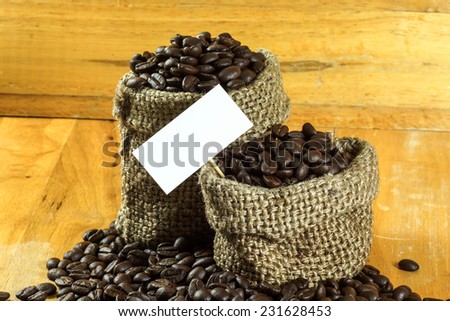 Coffee Beans in a Bag with paper tag.