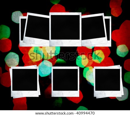 Blank photo frames on Christmas background