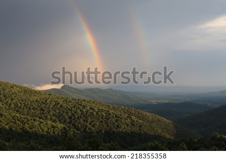Rainbow hanging on the sky in the Shenandoah National Park after storm