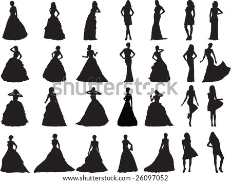 stock vector silhouettes of girls are in weddings and ball clothes