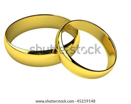 stock photo Two wedding gold rings on white background
