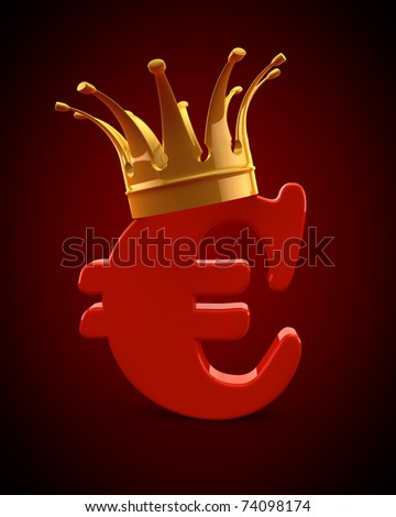 red euro sign. crown on red euro sign on