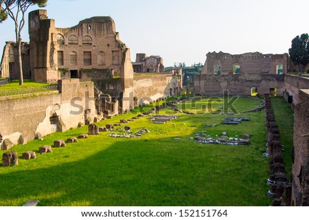 Ancient Roman ruins of the Imperial Palace, at Palatine Hill, Rome, Italy