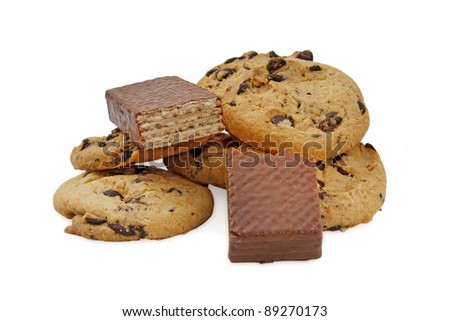 Isolated Chocolate Chip Cookies and Wafers